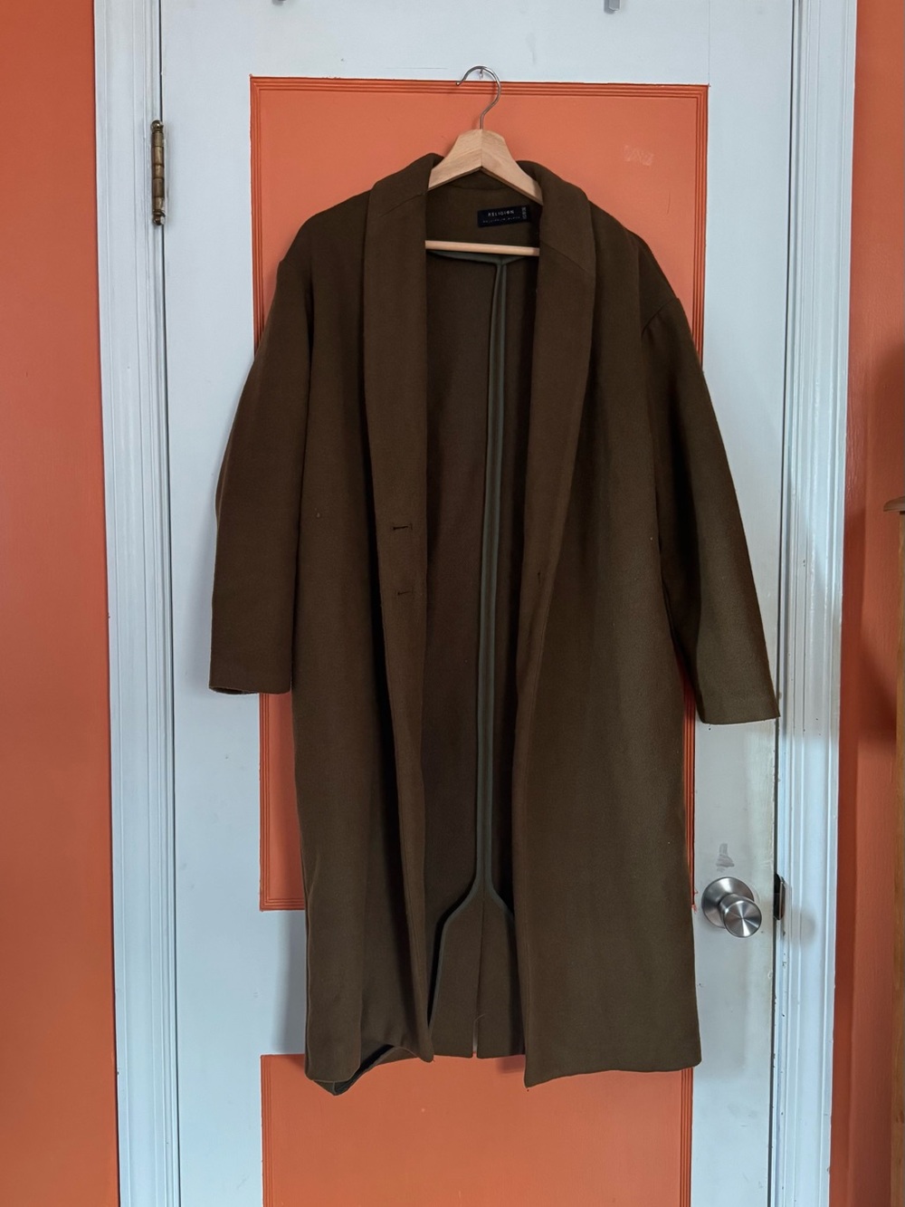 Religion Olive Green Wool Blend Long Coat